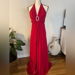 Betsy & Adam Red Halter Maxi Dress